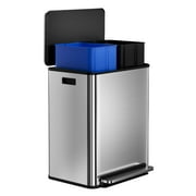 Ataucjin 60 Liter / 16 Gallon Rectangular Dual Compartment Recycling Kitchen Trash Can,2×8 Gal Pedal Trash Bin with Removable Baskets,Stainless Steel Garbage Can for Kitchen Office Restaurant School